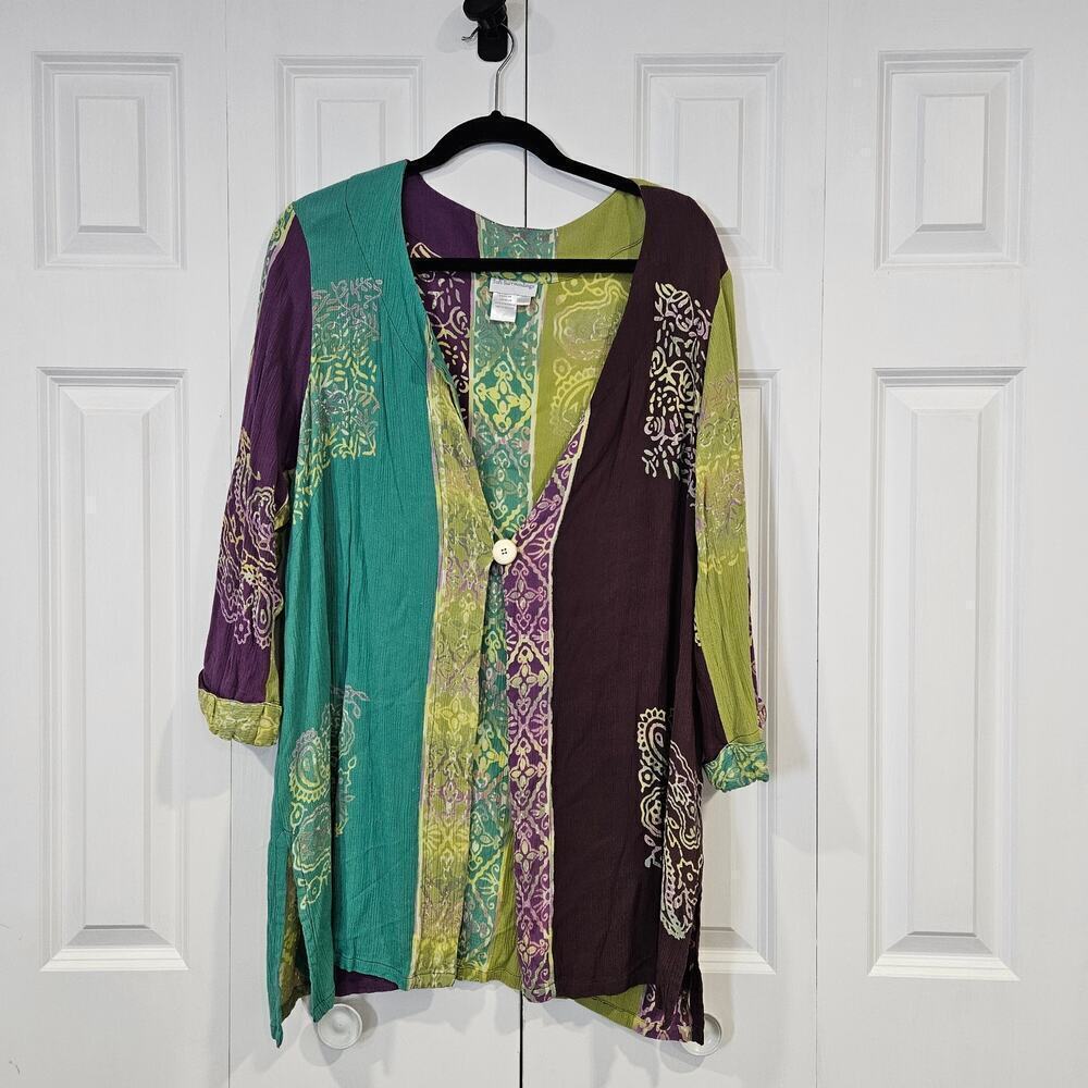 Soft Surroundings Cardigan 3x Shacket Button Batik Beach Boho Artsy Tunic